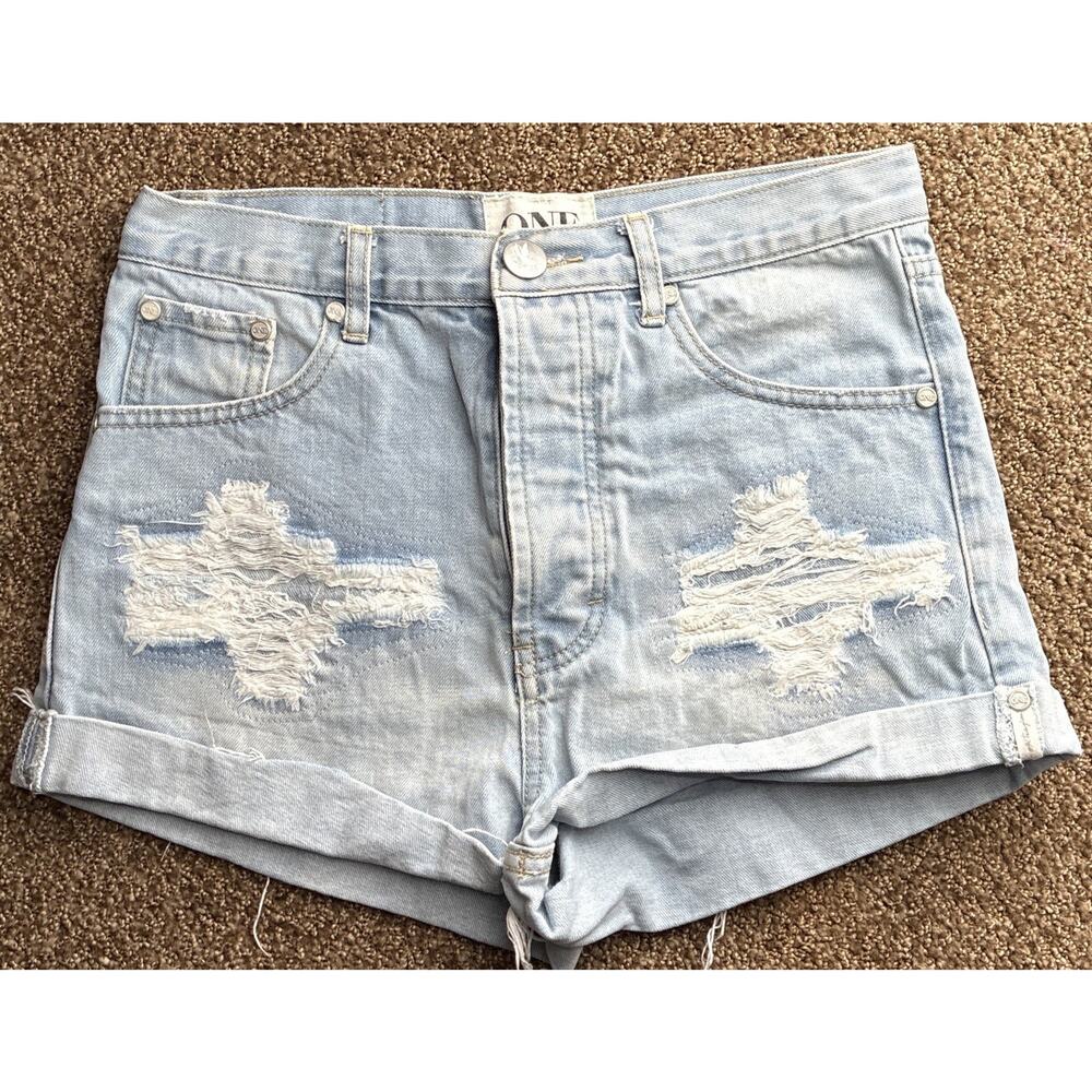One Teaspoon Outlaw High Rise Shorts Distressed Premium Denim Cuffed Pockets 25